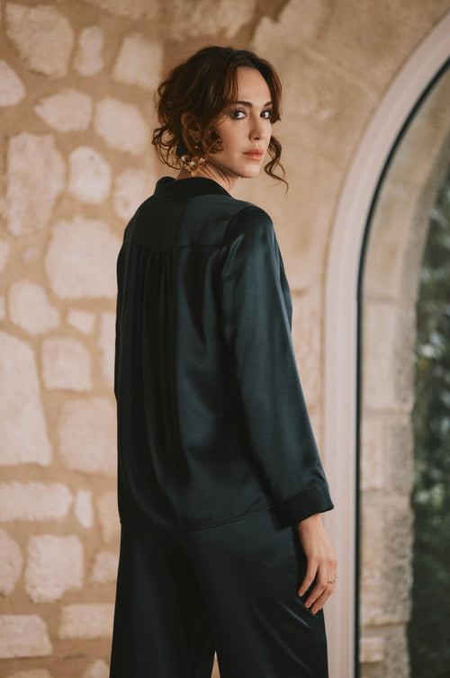 Tess black silk satin pyjamas - Marjolaine - 3