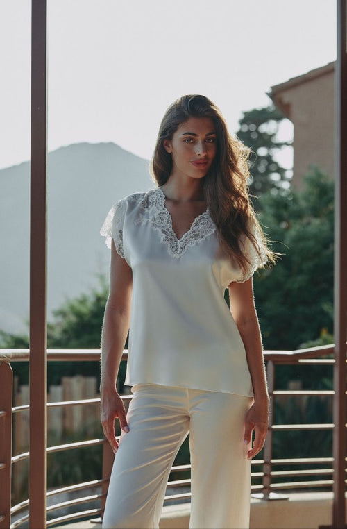 Carmela white lace and silk camisole | Marjolaine lingerie