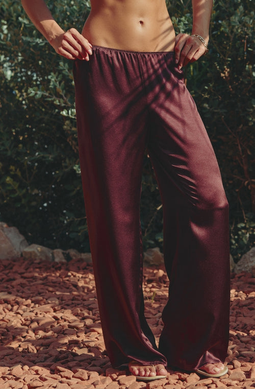 Calista trousers in brown silk | Marjolaine lingerie