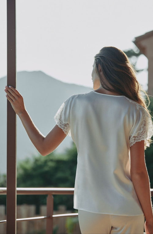 Carmela white lace and silk camisole | Marjolaine lingerie