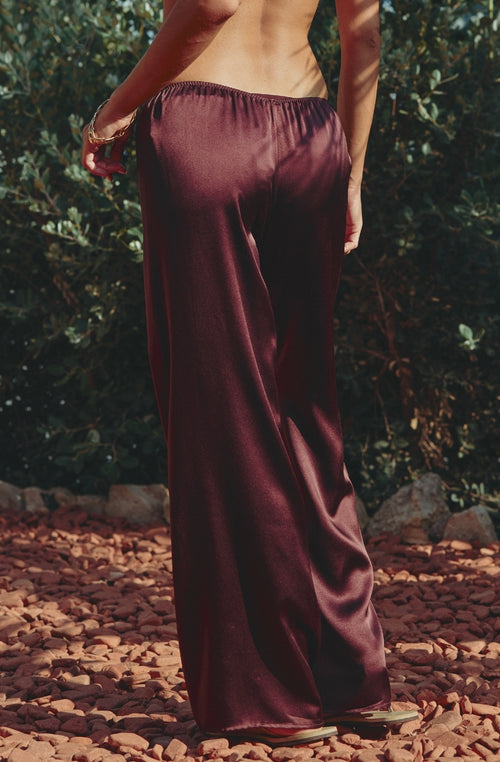 Calista trousers in brown silk | Marjolaine lingerie