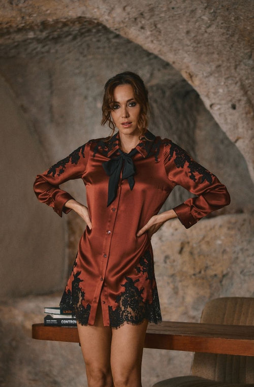 Robe chemise en soie et dentelle Doria - Marjolaine - 2
