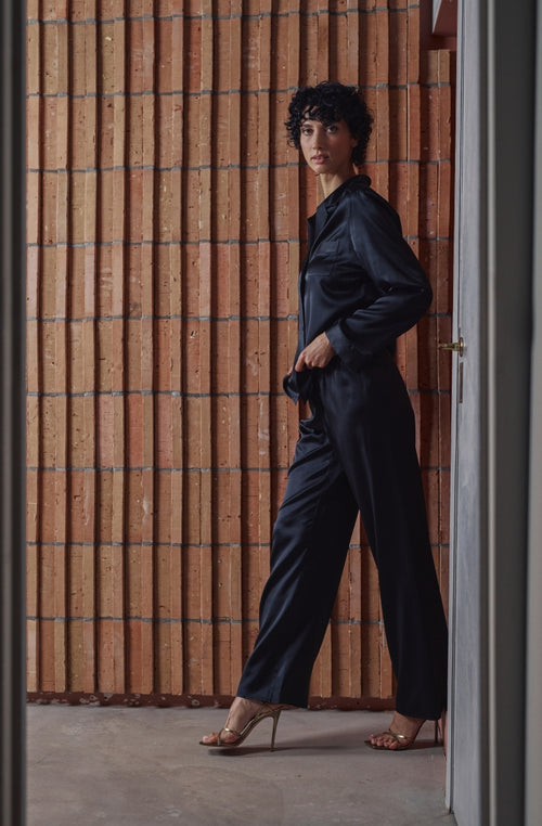 Pyjama Bonnie en satin noir | Marjolaine lingerie