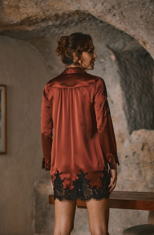 Robe chemise en soie et dentelle Doria - Marjolaine - 4
