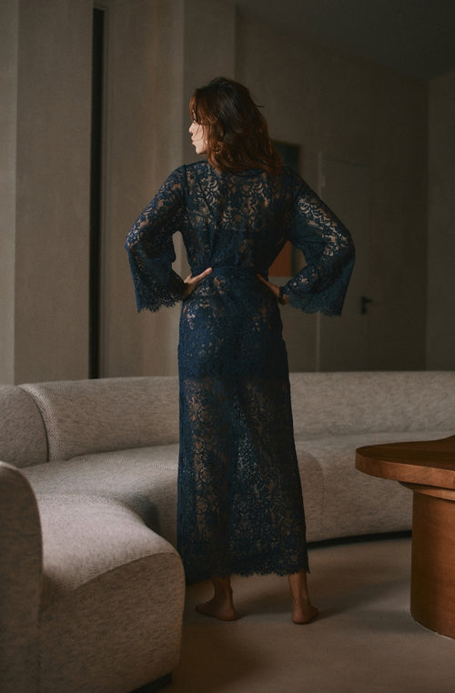 Désirée long blue lace kimono - Marjolaine - 4