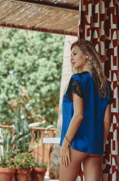 Carmela blue silk and lace camisole top - Marjolaine - 3