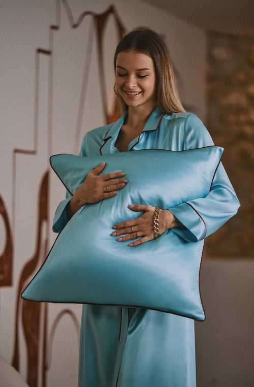 Diane pure mulberry silk pillowcase with contrasting piping - Marjolaine - 2