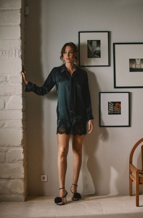 Robe chemise en soie et dentelle Doria - Marjolaine - 1