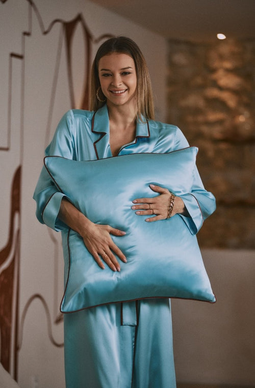 Diane pure mulberry silk pillowcase with contrasting piping - Marjolaine - 1