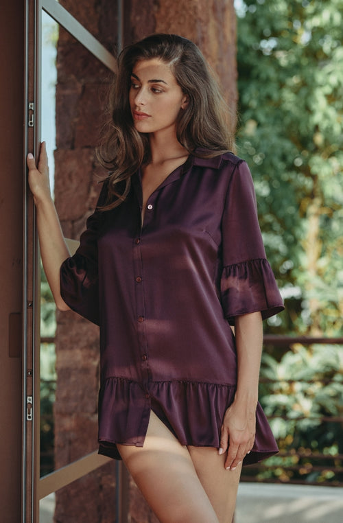 Calista brown silk shirt dress | Marjolaine lingerie