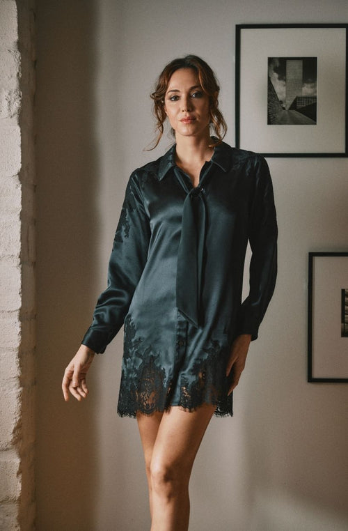 Robe chemise en soie et dentelle Doria - Marjolaine - 2