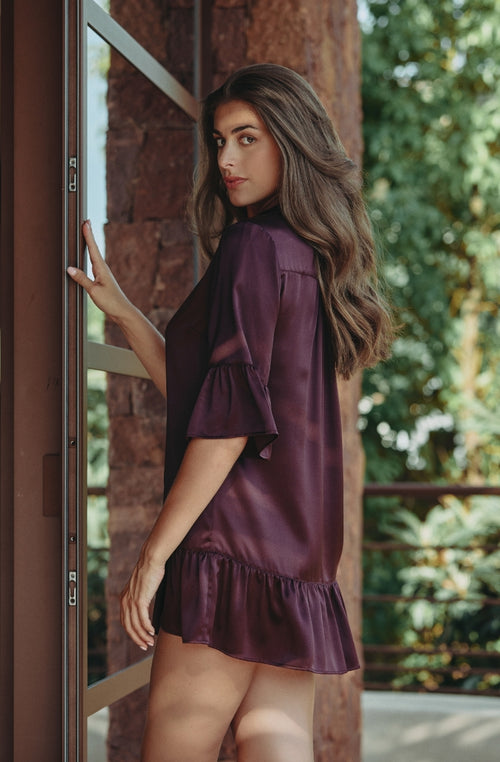 Calista brown silk shirt dress | Marjolaine lingerie