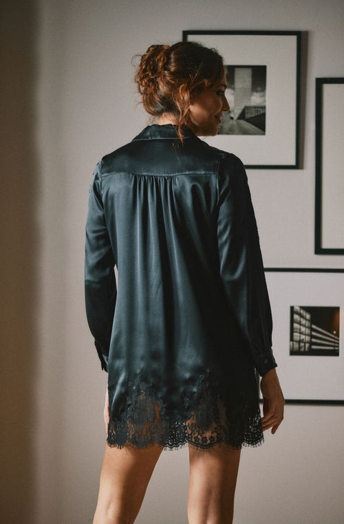 Robe chemise en soie et dentelle Doria - Marjolaine - 3