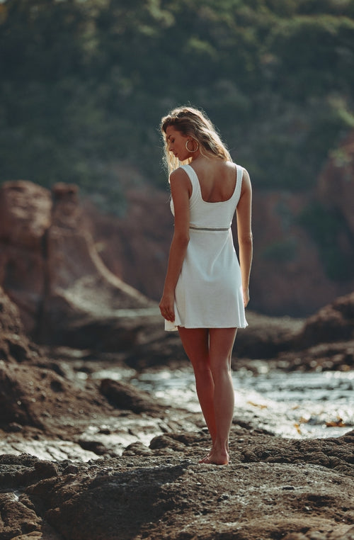 Robe courte Céleste en molleton de coton et dentelle blanche - Marjolaine - 3