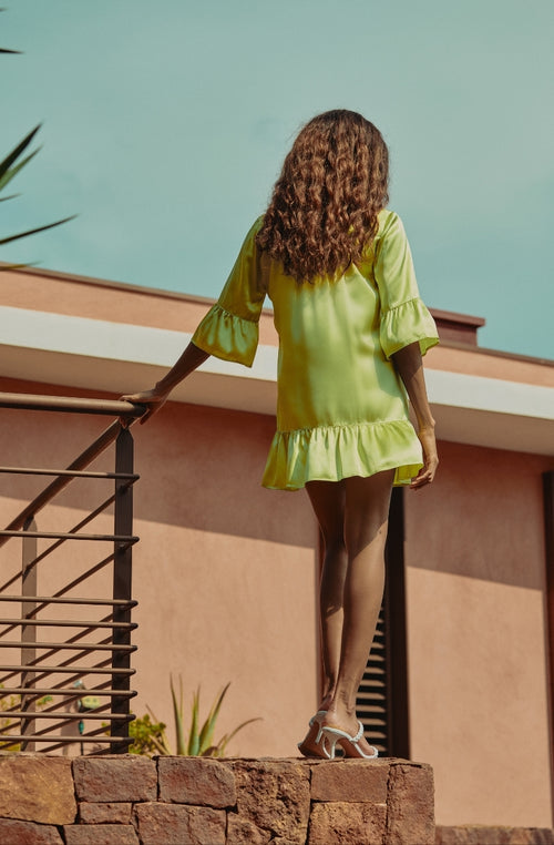Calista lime yellow silk shirt dress / Marjolaine Calista lime yellow silk shirt dress / Marjolaine