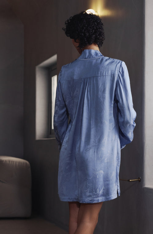 Beatrice short dress in steel blue – The seventies spirit by Marjolaine