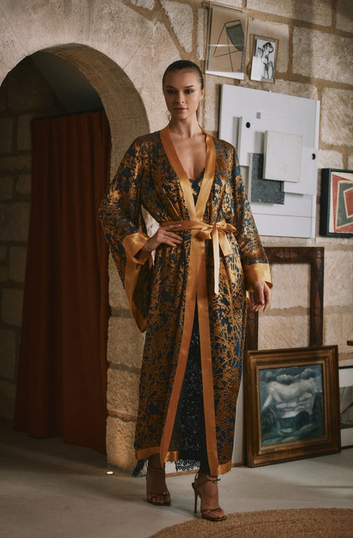 Dahlia long printed chiffon kimono | Marjolaine Lingerie