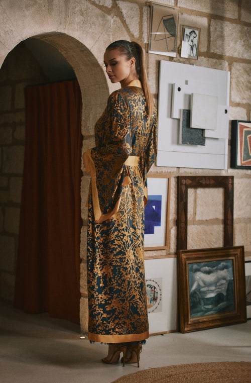 Dahlia long printed chiffon kimono | Marjolaine Lingerie