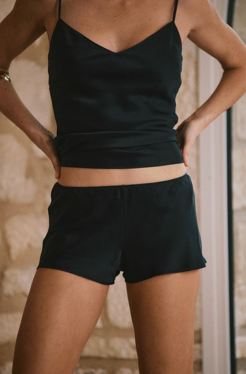 Shorts in black silk | Marjolaine lingerie
