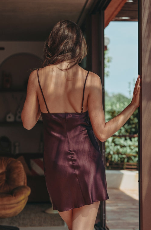 Calista brown silk nightgown | Marjolaine lingerie