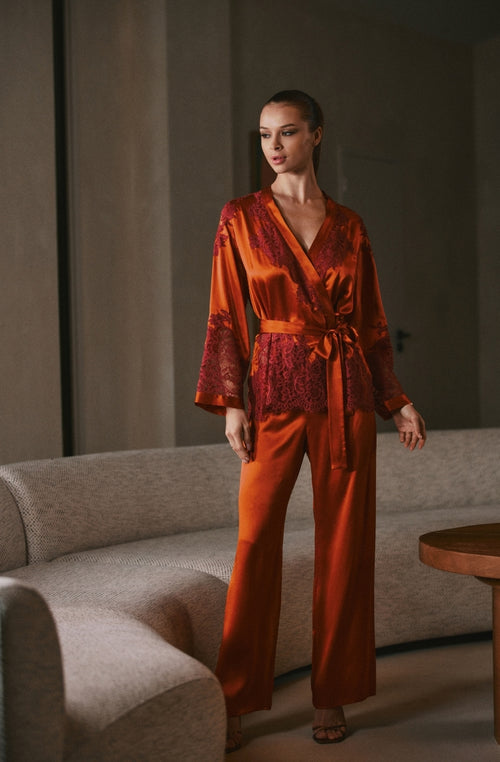 Désirée orange silk and lace pajamas - Marjolaine - 2