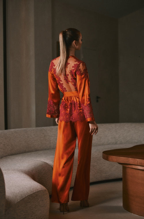 Désirée orange silk and lace pajamas - Marjolaine - 3
