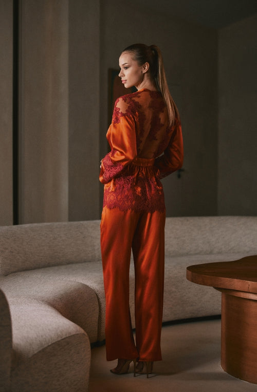 Désirée orange silk and lace pajamas - Marjolaine - 4