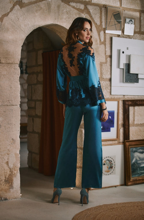 Désirée blue silk and lace pajamas - Marjolaine - 3