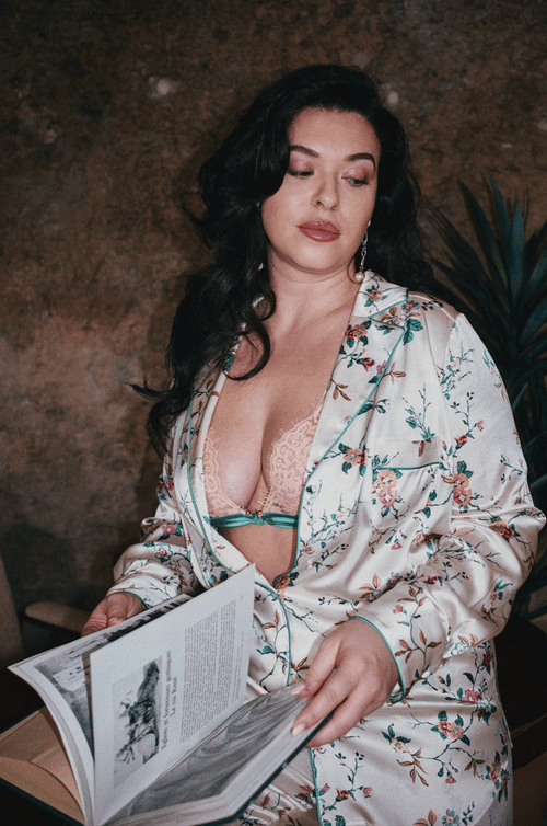 Daisy floral satin pajama | Marjolaine lingerie