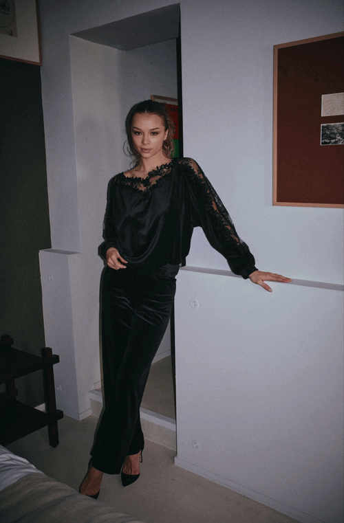 Pyjama en velours et dentelle Daniella - Marjolaine - 1