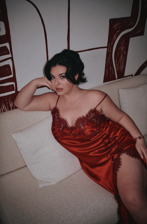 Nuisette longue fendue Diane en soie et dentelle - Marjolaine - 3
